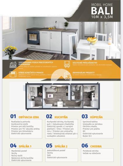 Exkluzívne iba u nás Vám Reality KOMPLEX s.r.o., ponúka na PREDAJ nový CELOROČNE OBÝVATEĽNÝ MOBILNÝ DOM BALI s rozmerom 10x3,5m!!!
